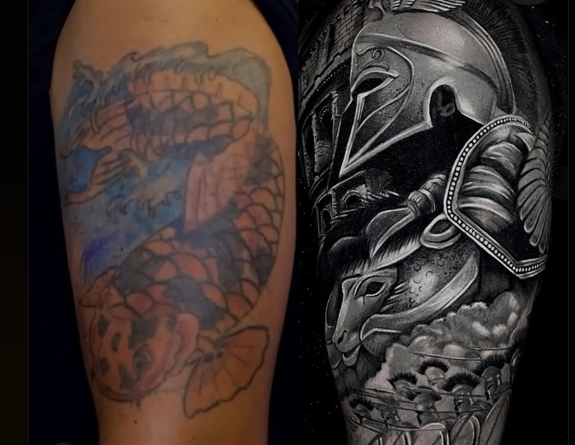 Cobertura Guerreiro - Cobertura de carpa colorida com guerreiro espartano preto e cinza