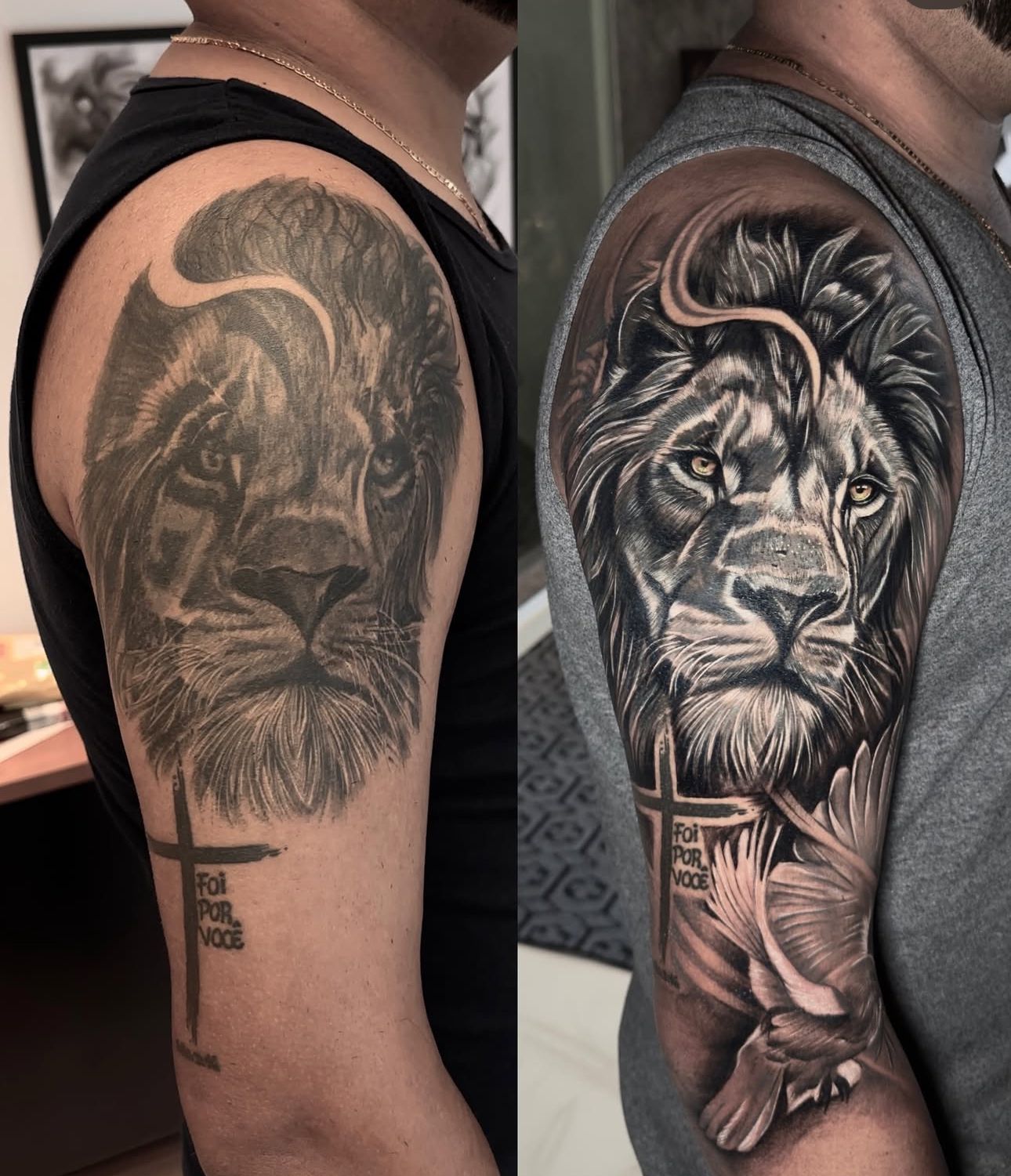 Cobertura Leão Braço - Cobertura de leão antigo com nova arte realista e cruz